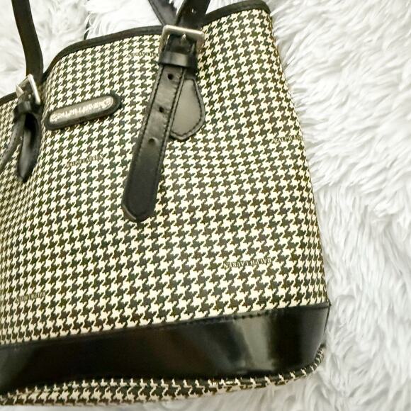 RALPH LAUREN | Classic Black Cream Beige Coated Fabric Houndstooth Bag Vintage - Picture 5 of 9